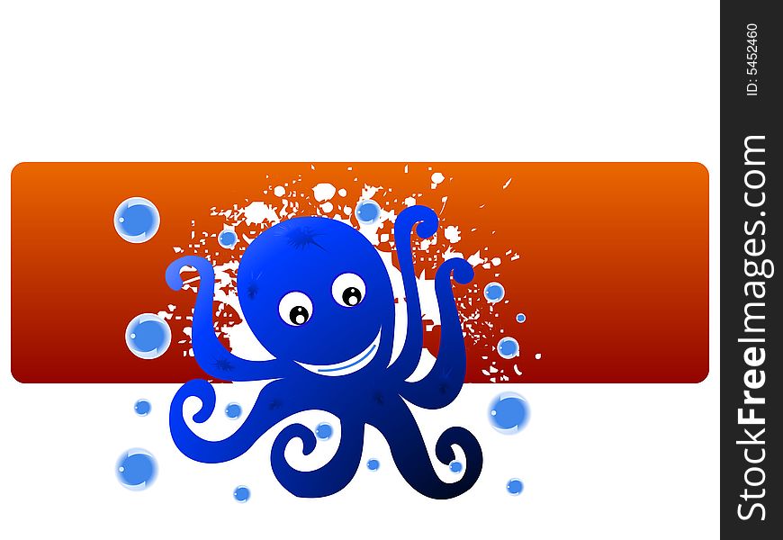 Octopus with bubbles on rectangular background