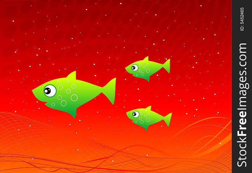 Swimming fish on abstract red background