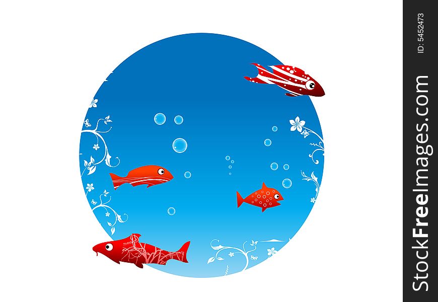 Many red fish on circular background. Many red fish on circular background