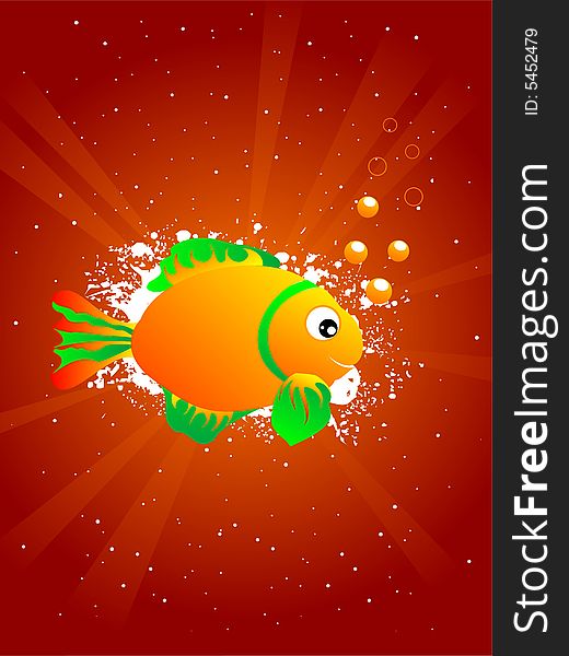 Fish on sun-burst background. Fish on sun-burst background