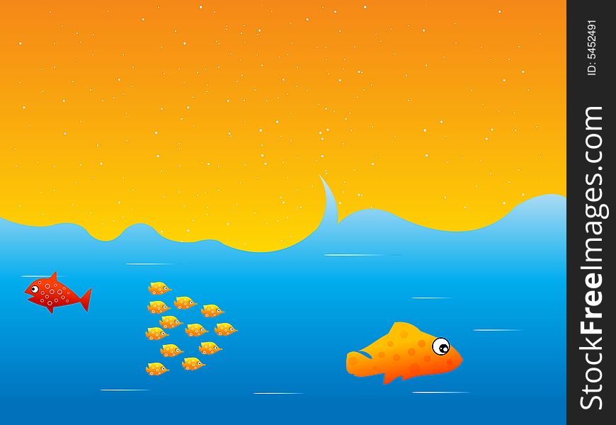 Swimming fish in water with stars in the sky