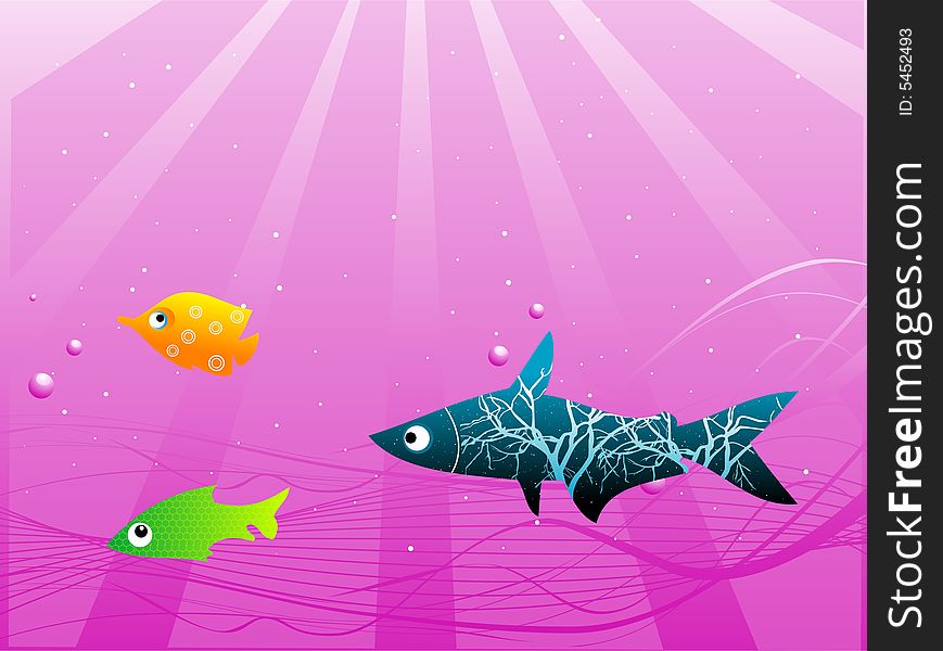 Sun rays on fish into the sea with abstract background. Sun rays on fish into the sea with abstract background