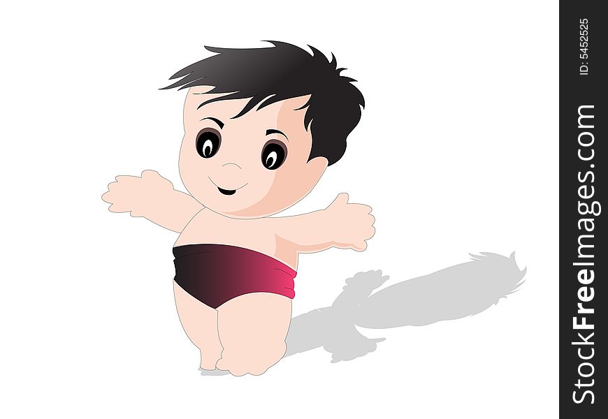 Baby in diaper on isolated background