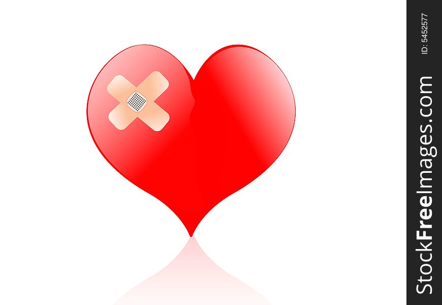 Injured heart on isolated background
