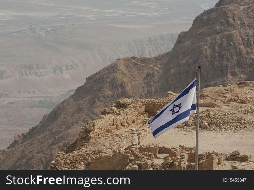 Israeli Flag on a Desert Mountain(Masada)