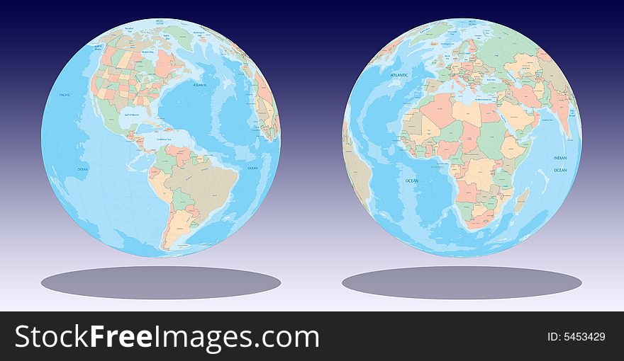 Earth globe illustration with reflection