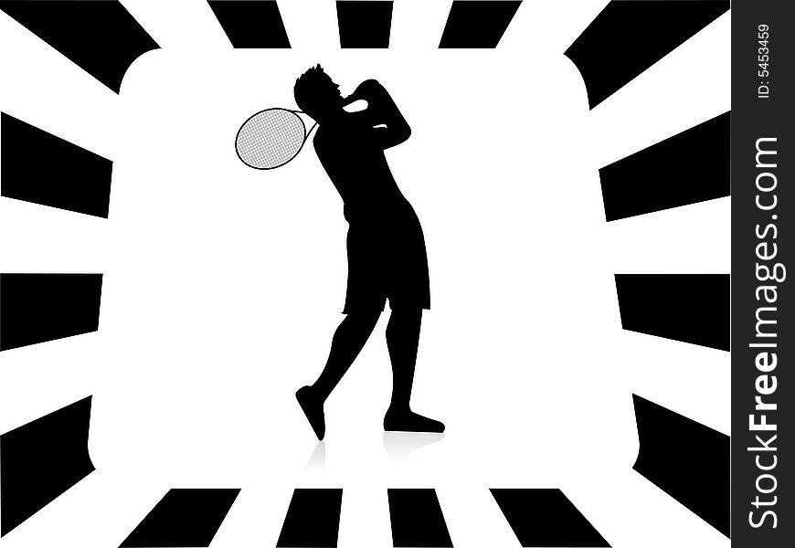 Tennis player on sunburst background