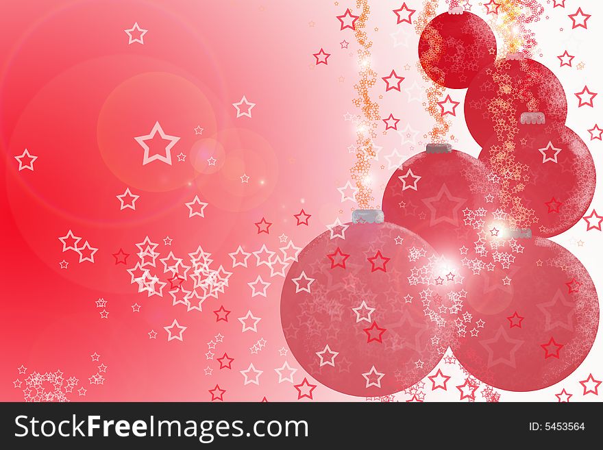 Christmas background - red balls and stars; illustration