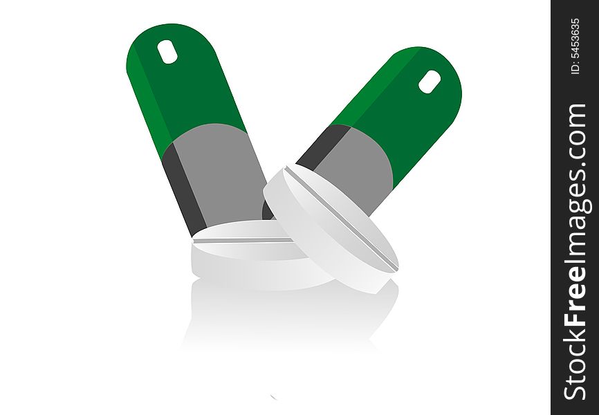 Capsule and tablet on isolated background