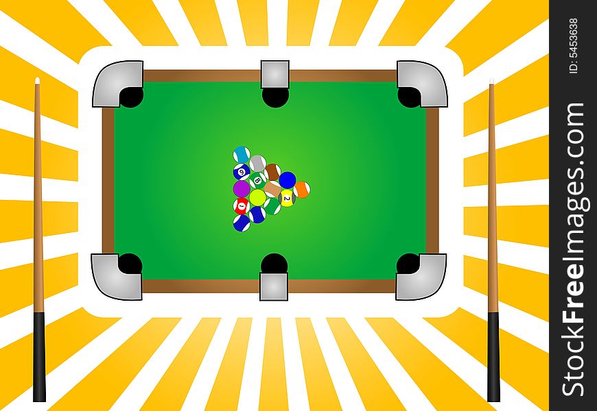 Snooker table on sunburst background