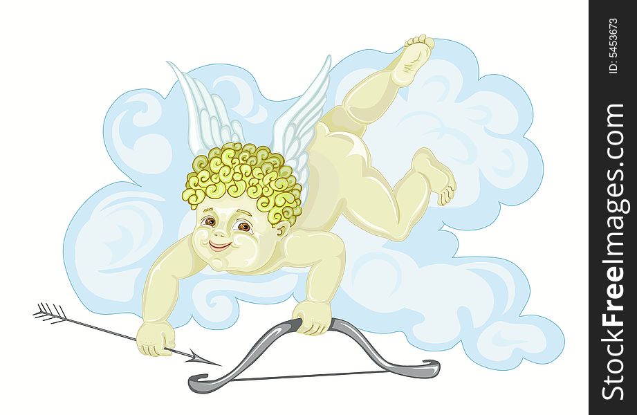 The cupid with an arrow on a magnificent cloud. The cupid with an arrow on a magnificent cloud