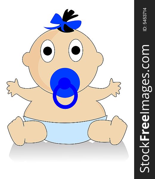 Baby with nipple in mouth on isolated background