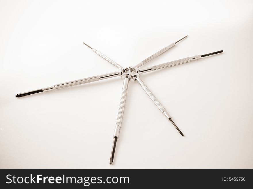 A set of Mini multi-function screwdrivers in white background