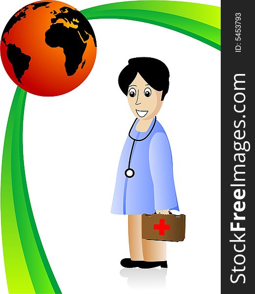 Doctor with bag on abstract background