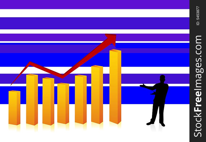 Executive and bar graph on striped background