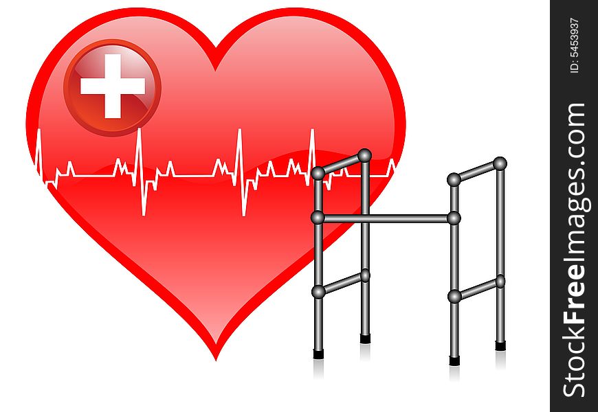 Heart and walker on isolated background