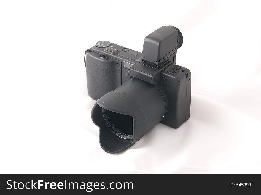 Professional digital camera black color in white background