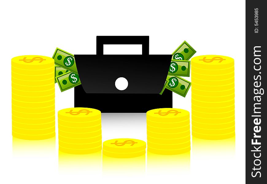 Money and bag on isolated background