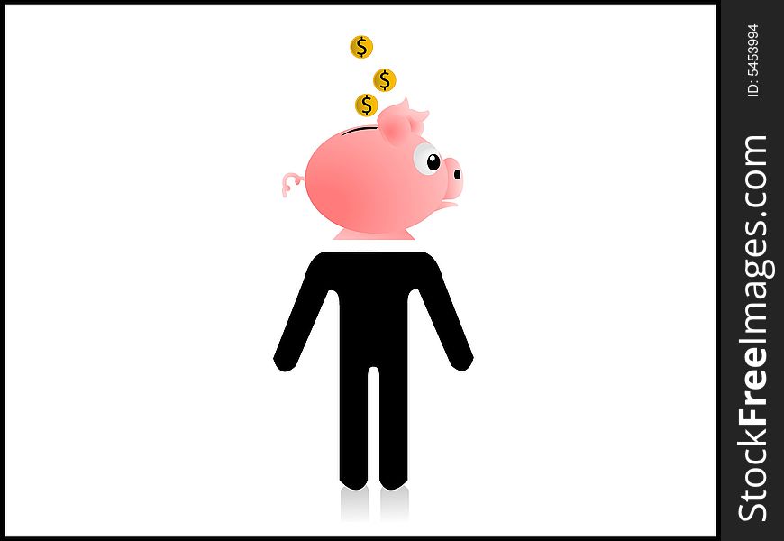 Piggy man on isolated background