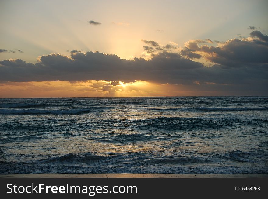 Sunrise over the Carribean Sea near Tulum, Mexico