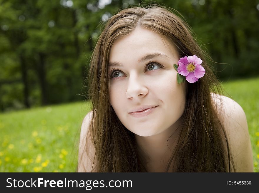 Happy Young Woman Laying On Grass. Happy Young Woman Laying On Grass