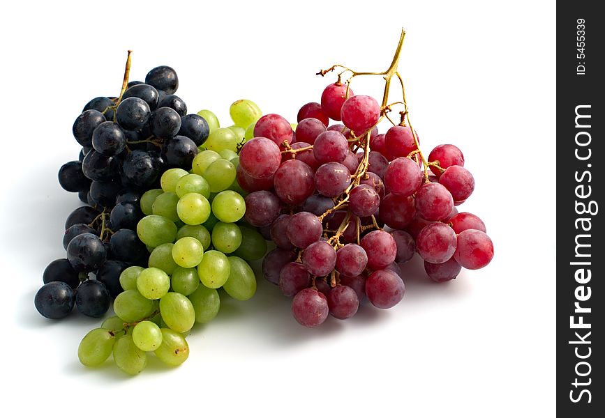 Three branches of grape in different colours. Three branches of grape in different colours