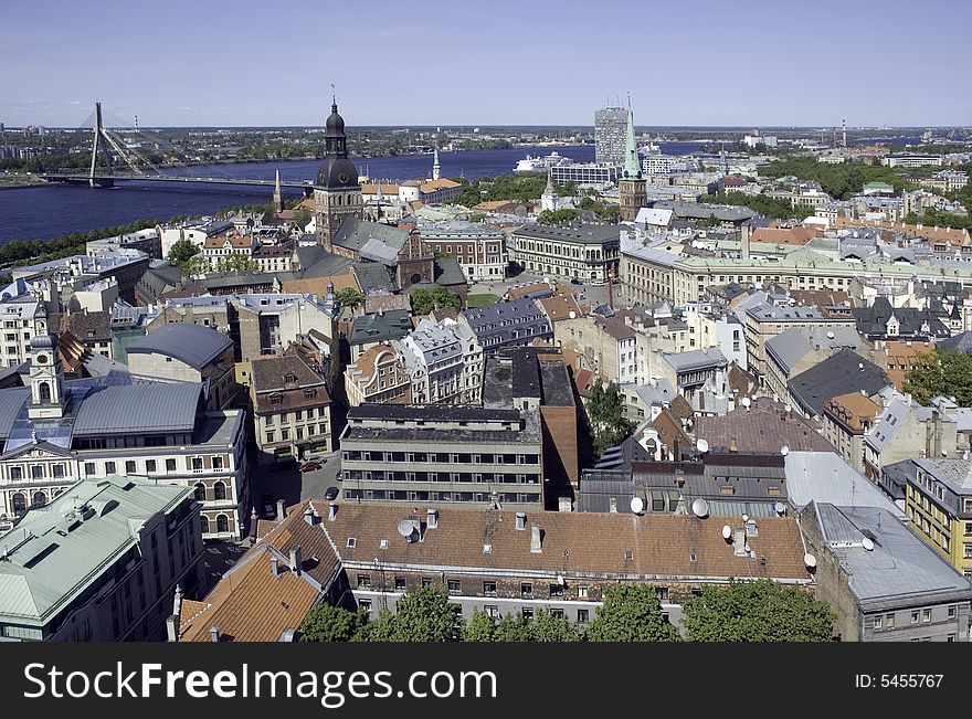 View on the old town with Daugava and bridge. View on the old town with Daugava and bridge