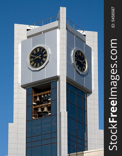 The modern town hall. A tower with clock and bells. The modern town hall. A tower with clock and bells.