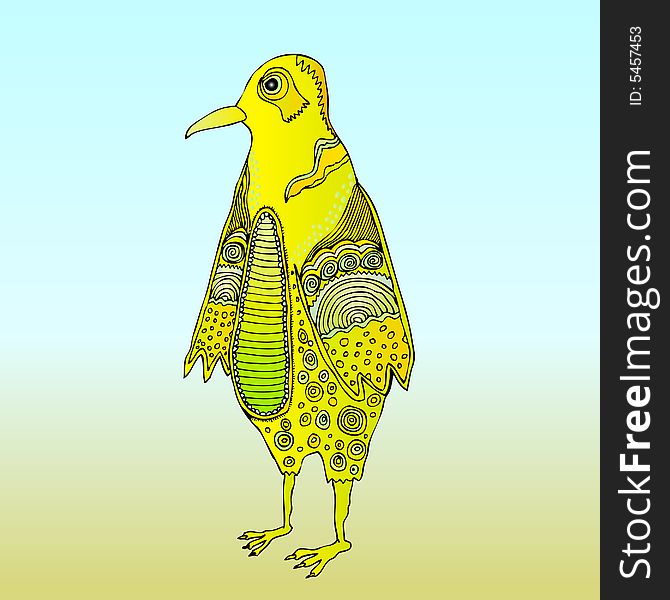 A hand drawn scalable  illustration of a yellow patterned bird. A hand drawn scalable  illustration of a yellow patterned bird.