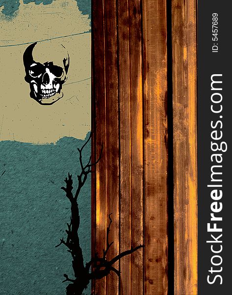 Grunge background
with skull and branch