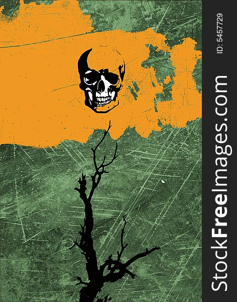Abstract grunge background with skull and branch