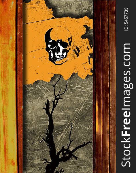 Abstract grunge background with skull and branch