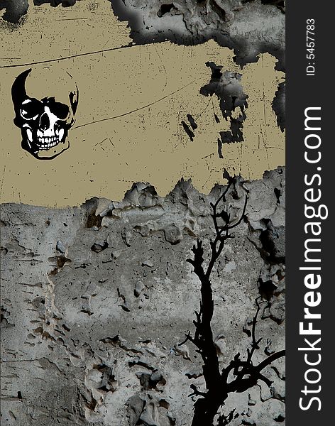 Abstract grunge background with skull and branch