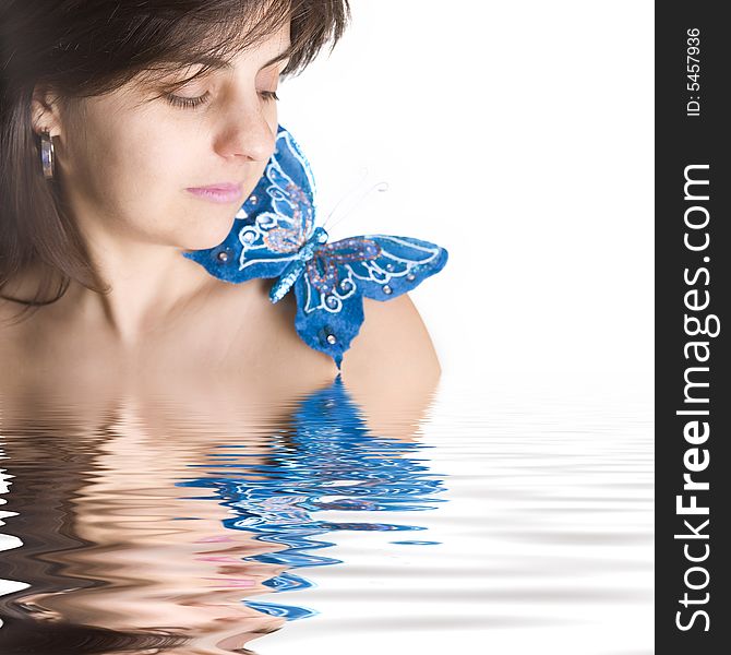 Beautiful Young Woman With Blue Butterfly