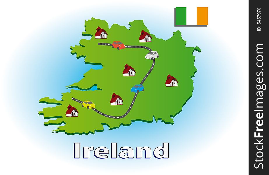 Map of Ireland with icons. Map of Ireland with icons