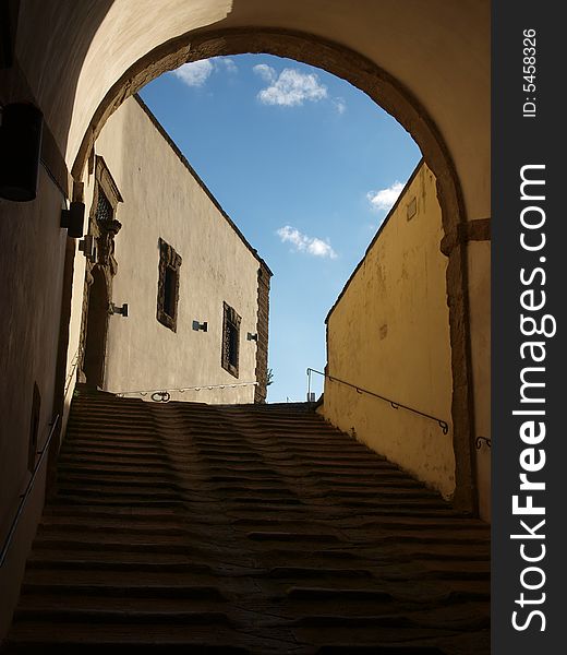 An original shot of an arc over the staircase in Belvedere fortress. An original shot of an arc over the staircase in Belvedere fortress