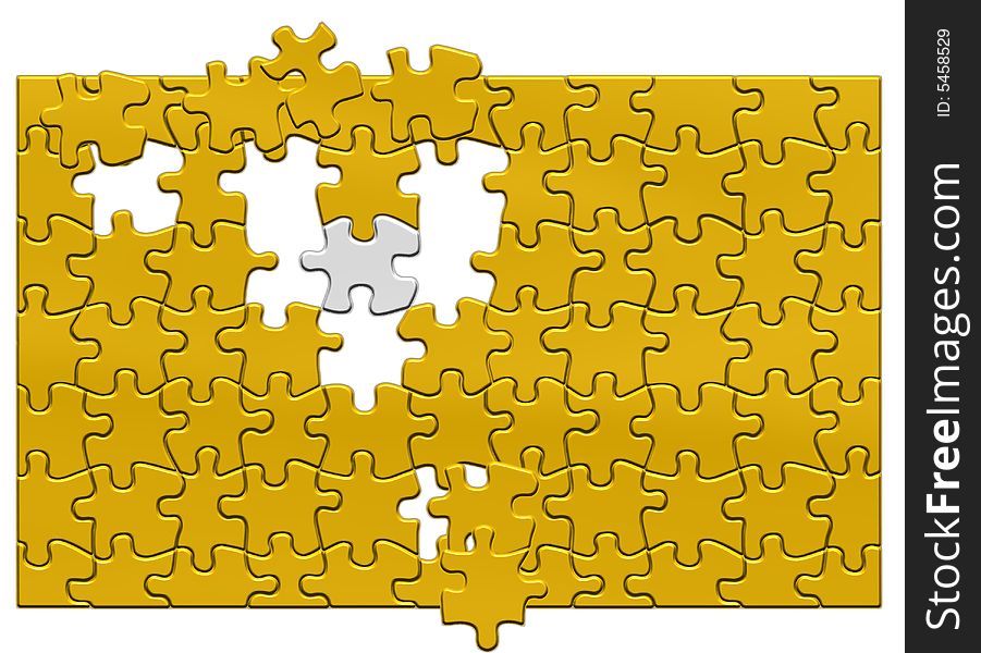 Gold puzzle on a white background