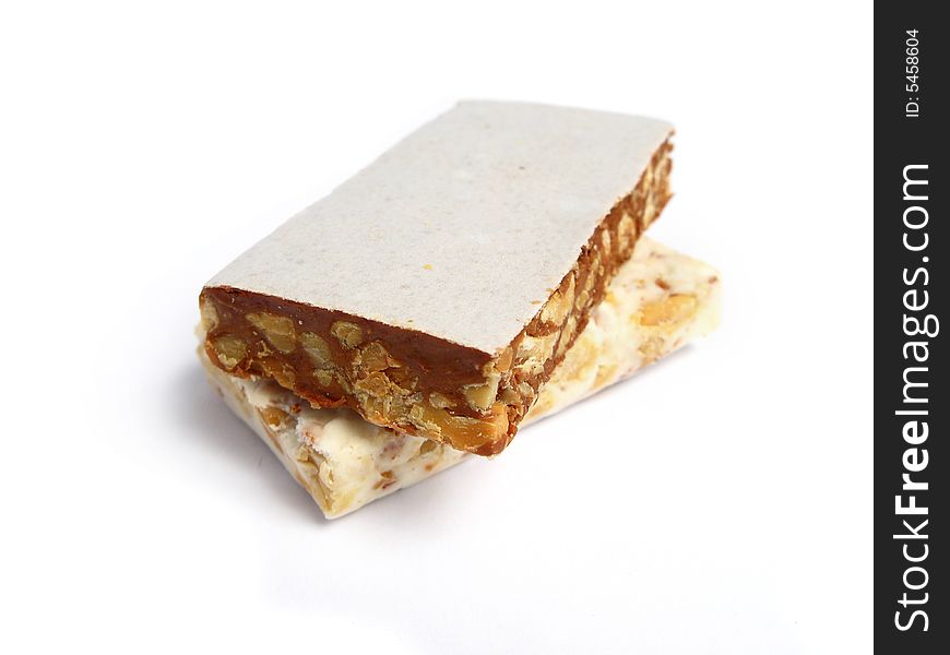 Nougat in two flavors on a white background