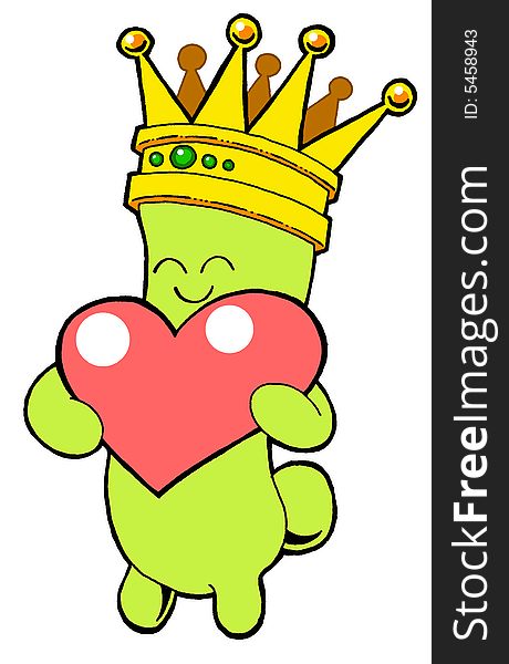Creature lover king with heart and crown. Creature lover king with heart and crown