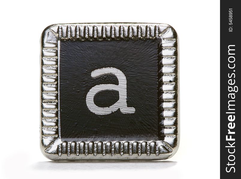 The letter a on a metal pin
