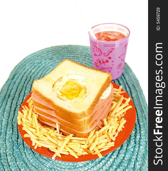 Sandwich for kids with toast and fried egg. Sandwich for kids with toast and fried egg