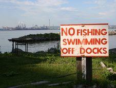 No Swimming Or Fishing With Industry Stock Image No Swimming Or Fishing With Industry Stock Image
