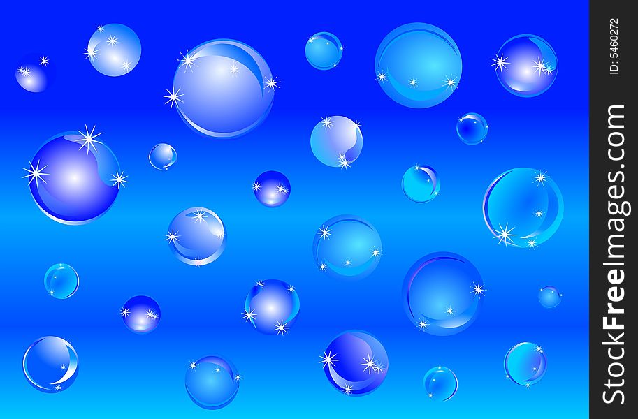 Abstract blue bubble background, illustration.