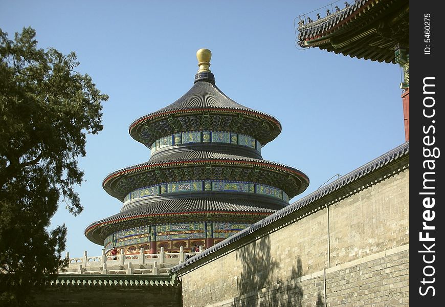 Mid shot of The Temple of Heaven in Beijing China (Blue Sky)