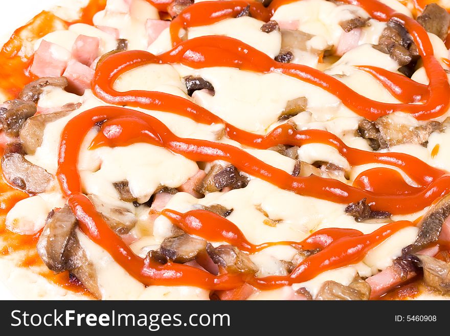 Appetizing pizza with ketchup on a dish