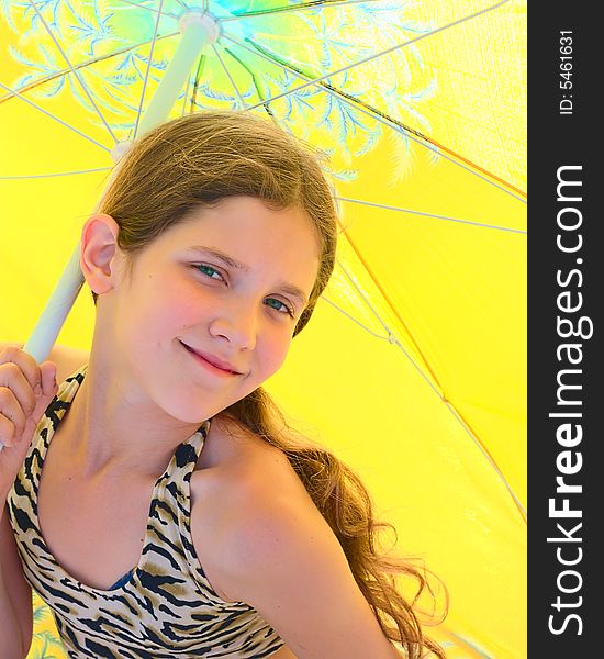 Portrait Girl on umbrella background for your design