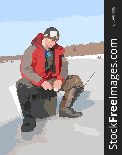 Drawing of a fishing man