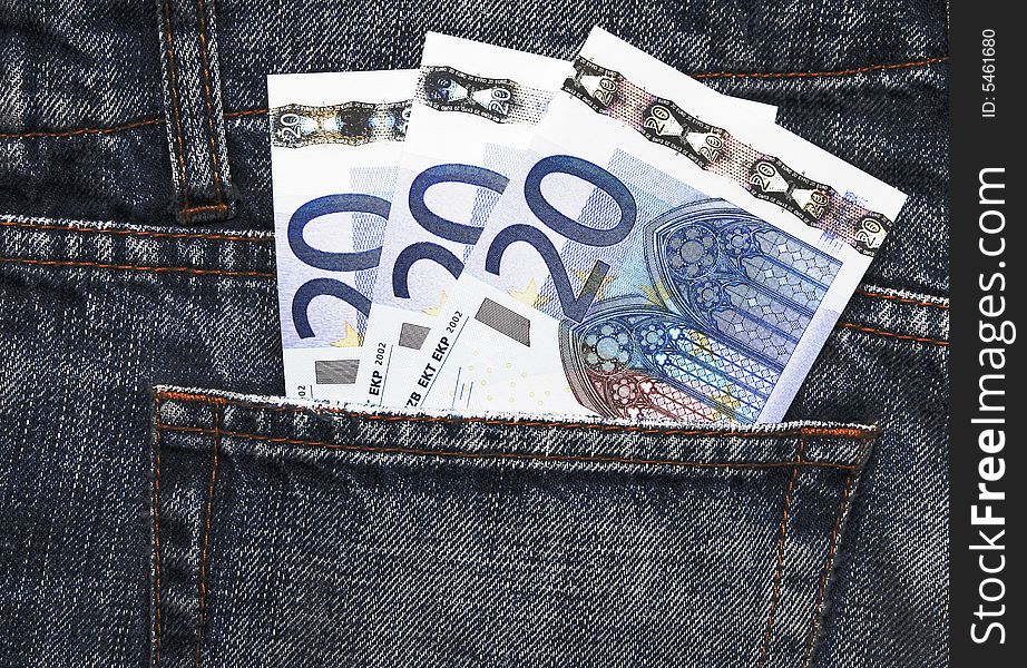 Pocket Money In Blue Jeans - Three Twenty Euro Notes. Pocket Money In Blue Jeans - Three Twenty Euro Notes