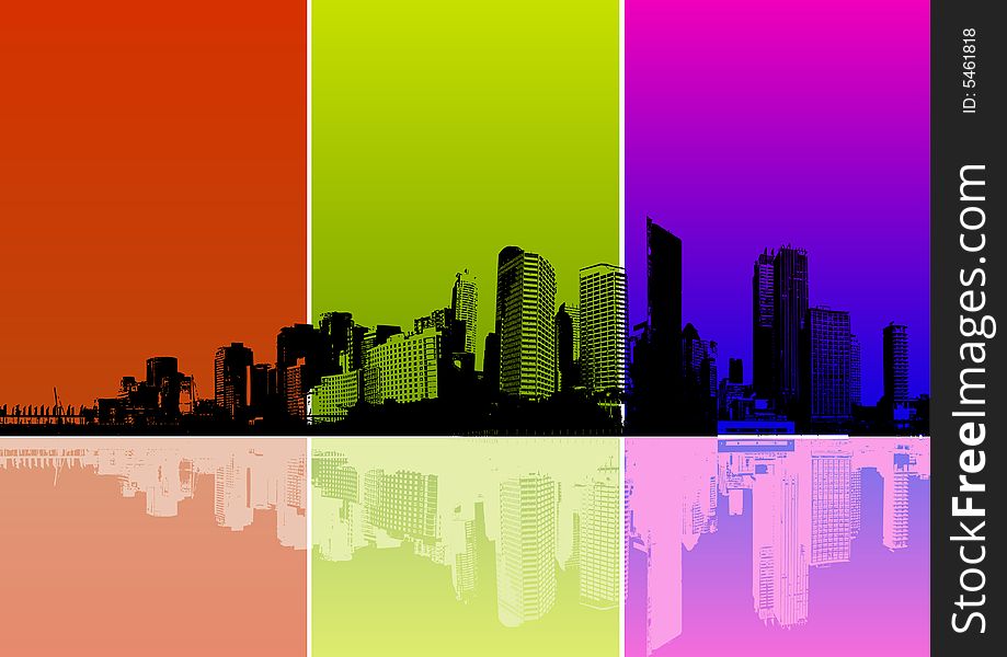 City with colored strips. Vector