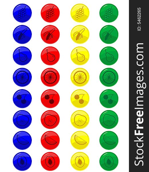 Glass buttons with fruit for WEB in a vector